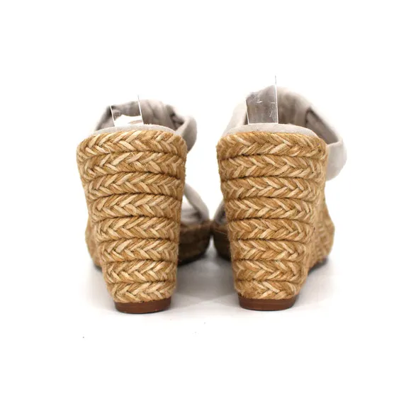Stuart Weitzman Sarina Grey Suede Knotted Espadrille Wedge Sandals 7 Heeled Shoe