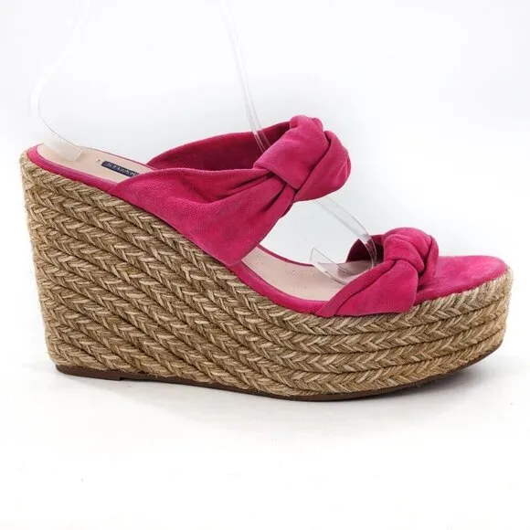 STUART WEITZMAN Sarina Knotted Suede Wedge Sandals Pink Espadrille Platform