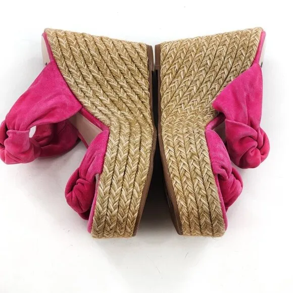 STUART WEITZMAN Sarina Knotted Suede Wedge Sandals Pink Espadrille Platform