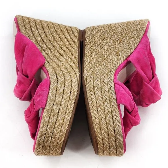 STUART WEITZMAN Sarina Knotted Suede Wedge Sandals Pink Espadrille Platform