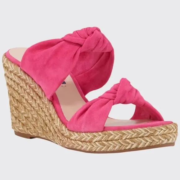 STUART WEITZMAN Sarina Knotted Suede Wedge Sandals Pink Espadrille Platform