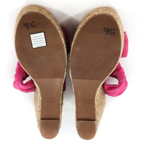 STUART WEITZMAN Sarina Knotted Suede Wedge Sandals Pink Espadrille Platform