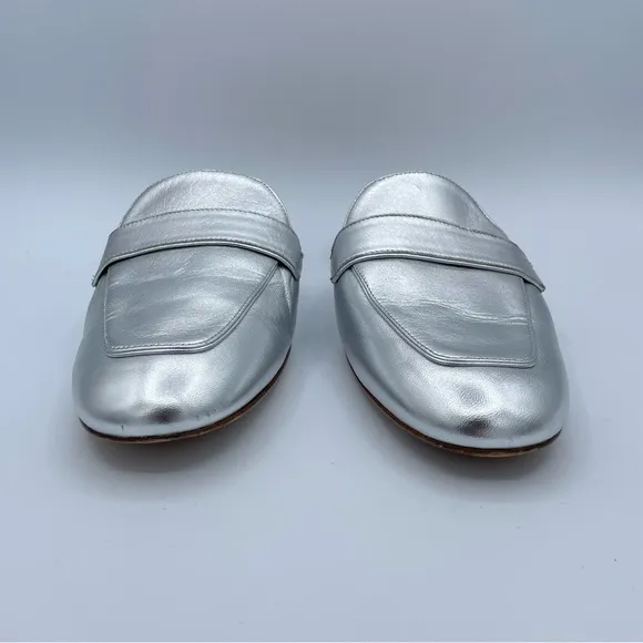 Stuart Weitzman Silver Leather Mules Shoes 8 1/2