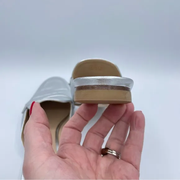 Stuart Weitzman Silver Leather Mules Shoes 8 1/2