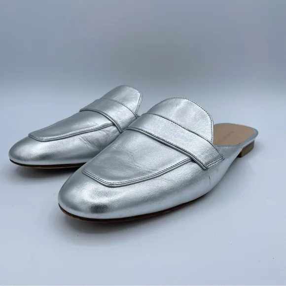 Stuart Weitzman Silver Leather Mules Shoes 8 1/2