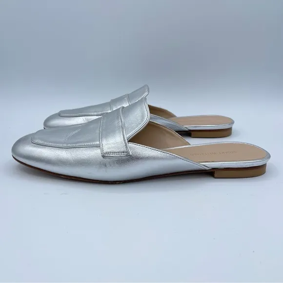 Stuart Weitzman Silver Leather Mules Shoes 8 1/2