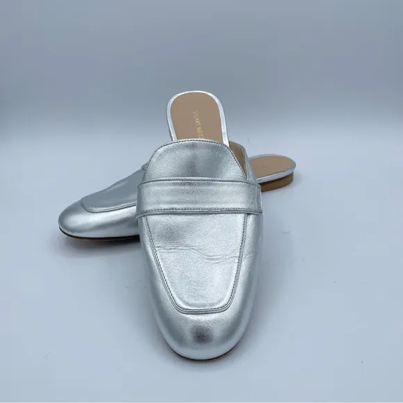 Stuart Weitzman Silver Leather Mules Shoes 8 1/2