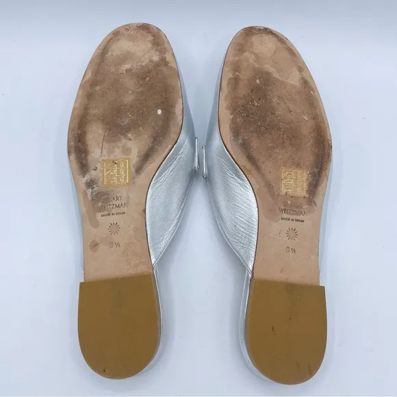 Stuart Weitzman Silver Leather Mules Shoes 8 1/2