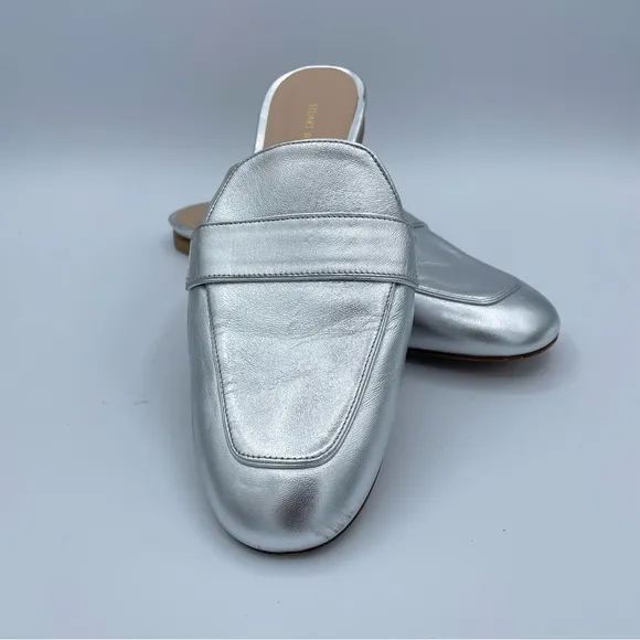 Stuart Weitzman Silver Leather Mules Shoes 8 1/2