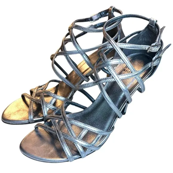 Stuart Weitzman Silver Strappy Heels Size 8 M  Sandals Metallic Stiletto