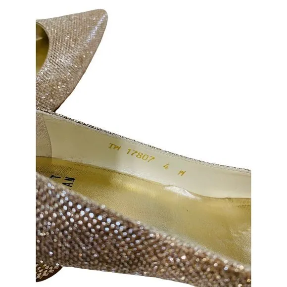 Stuart Weitzman Size 4 Nearlynude Lurex Block Heel Pointed Toe Shoes Silver $425
