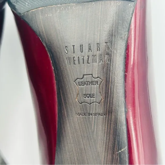 Stuart Weitzman Size 7 Burgundy Red Patent Leather Stiletto Silver METAL HEELS