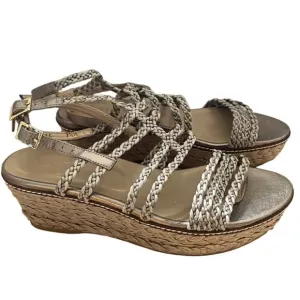 Stuart Weitzman size 7.5 Metallic Braided Strappy Espadrille Wedge Sandals
