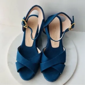 STUART WEITZMAN Wedge Espadrille - MIRELLA Navy Blue Wedge Espadrille Sandals