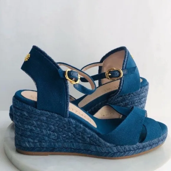 STUART WEITZMAN Wedge Espadrille - MIRELLA Navy Blue Wedge Espadrille Sandals