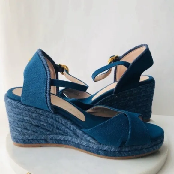 STUART WEITZMAN Wedge Espadrille - MIRELLA Navy Blue Wedge Espadrille Sandals