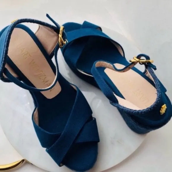 STUART WEITZMAN Wedge Espadrille - MIRELLA Navy Blue Wedge Espadrille Sandals