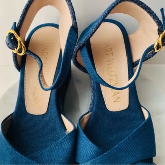 STUART WEITZMAN Wedge Espadrille - MIRELLA Navy Blue Wedge Espadrille Sandals