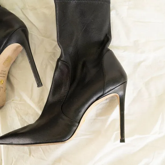 Stuart Weitzman Women's 100 Stretch Leather Stiletto Bootie Size 9.5 Black Shoes