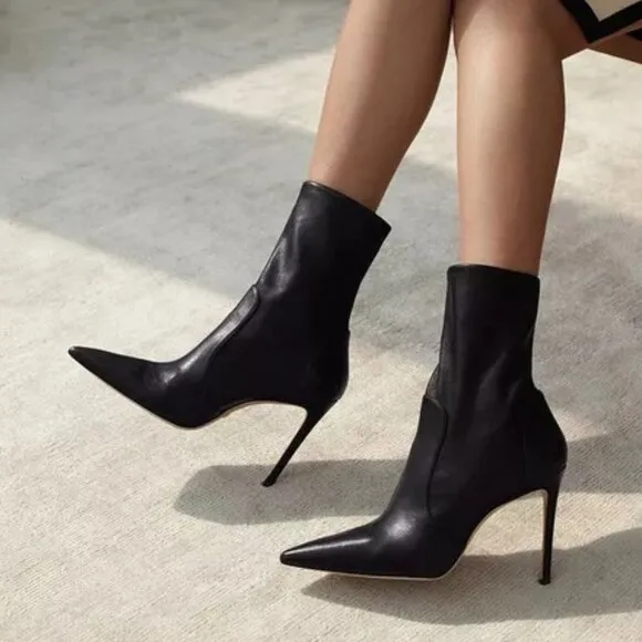 Stuart Weitzman Women's 100 Stretch Leather Stiletto Bootie Size 9.5 Black Shoes