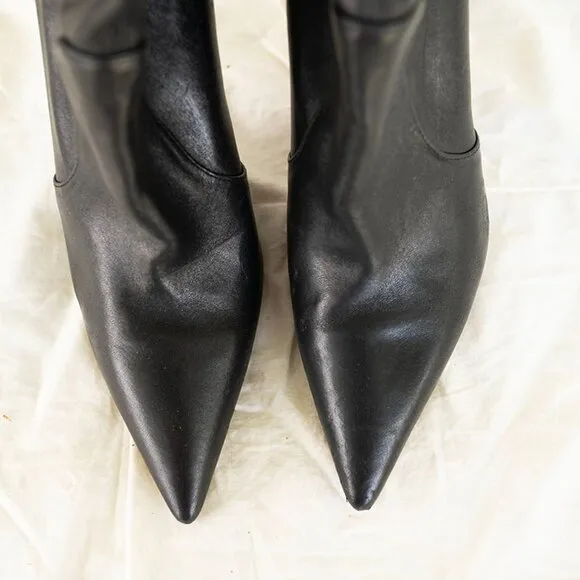 Stuart Weitzman Women's 100 Stretch Leather Stiletto Bootie Size 9.5 Black Shoes