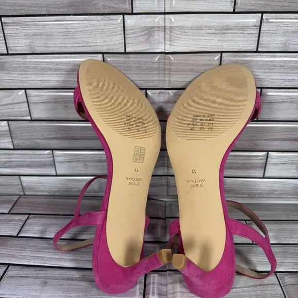Stuart Weitzman Women's Hot Pink Dancer Twistie 100 Suede Sandal Size 11-NEW