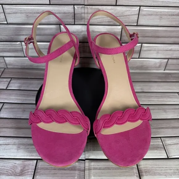 Stuart Weitzman Women's Hot Pink Dancer Twistie 100 Suede Sandal Size 11-NEW