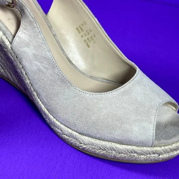 Stuart Weitzman Women's Suede Espadrille Peep Toe Slingback Wedge Sandal Sz 9.5