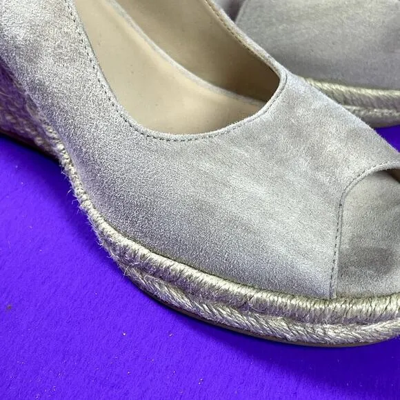 Stuart Weitzman Women's Suede Espadrille Peep Toe Slingback Wedge Sandal Sz 9.5