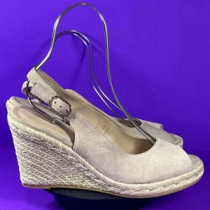 Stuart Weitzman Women's Suede Espadrille Peep Toe Slingback Wedge Sandal Sz 9.5