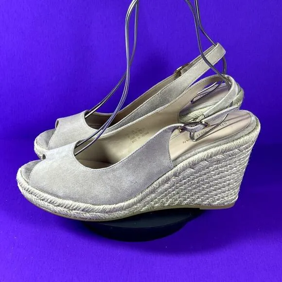 Stuart Weitzman Women's Suede Espadrille Peep Toe Slingback Wedge Sandal Sz 9.5