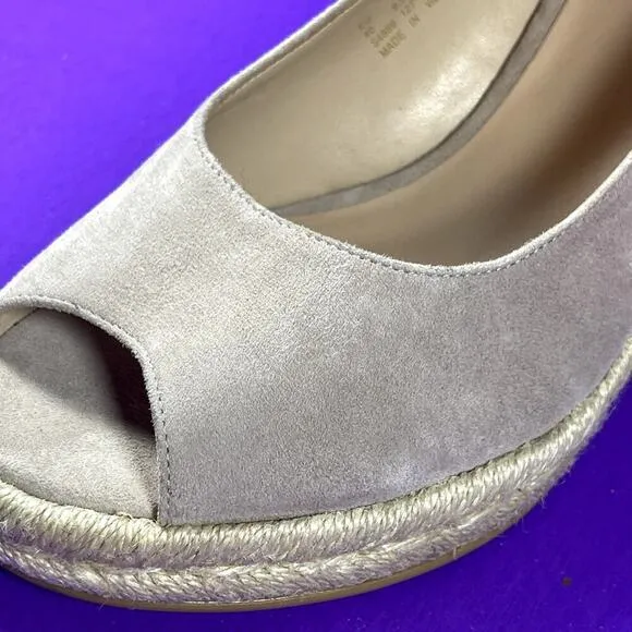 Stuart Weitzman Women's Suede Espadrille Peep Toe Slingback Wedge Sandal Sz 9.5