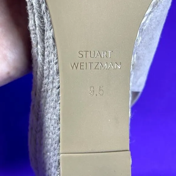 Stuart Weitzman Women's Suede Espadrille Peep Toe Slingback Wedge Sandal Sz 9.5