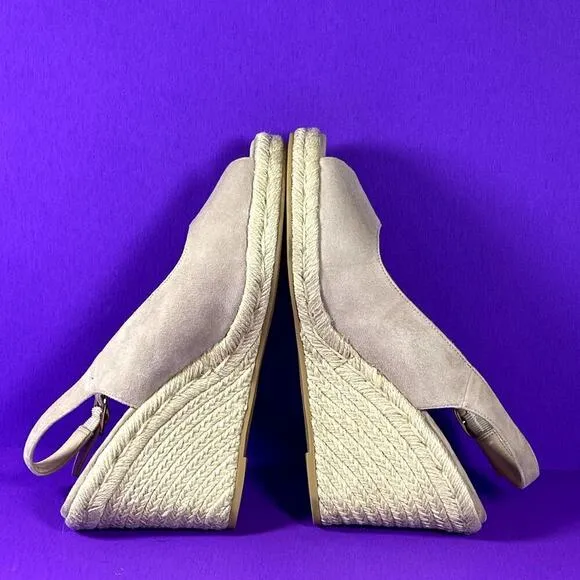 Stuart Weitzman Women's Suede Espadrille Peep Toe Slingback Wedge Sandal Sz 9.5