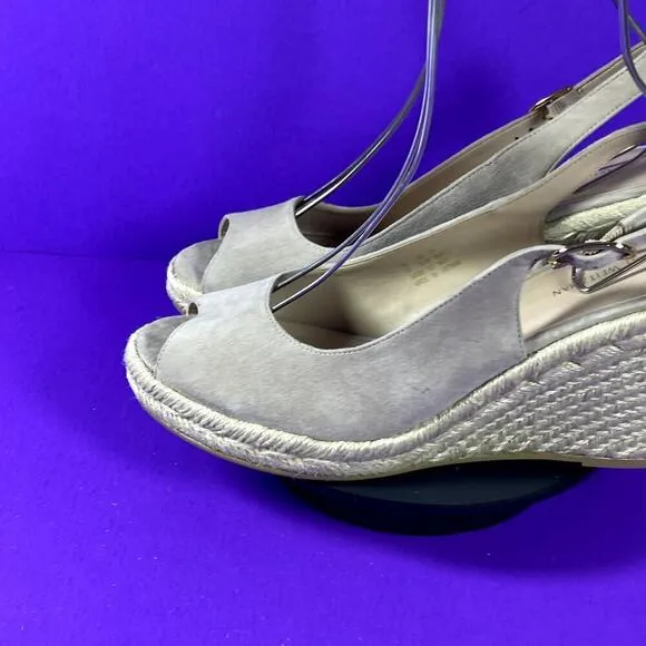 Stuart Weitzman Women's Suede Espadrille Peep Toe Slingback Wedge Sandal Sz 9.5
