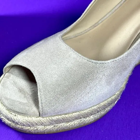 Stuart Weitzman Women's Suede Espadrille Peep Toe Slingback Wedge Sandal Sz 9.5