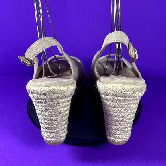 Stuart Weitzman Women's Suede Espadrille Peep Toe Slingback Wedge Sandal Sz 9.5
