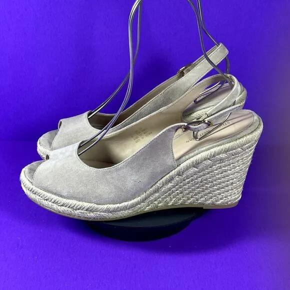 Stuart Weitzman Women's Suede Espadrille Peep Toe Slingback Wedge Sandal Sz 9.5