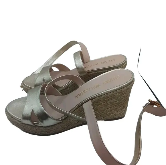 STUART WEITZMAN ZUZU ESPADRILLE WEDGE PLATINO PLAFTFORM SZ 9.5