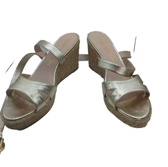 STUART WEITZMAN ZUZU ESPADRILLE WEDGE PLATINO PLAFTFORM SZ 9.5