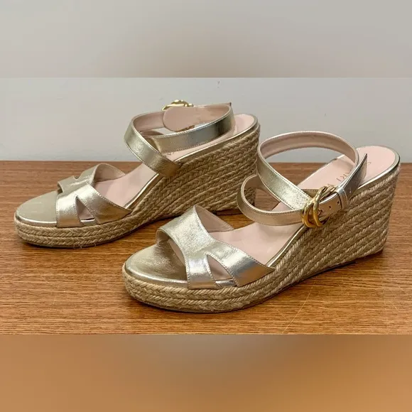 Stuart Weitzman Zuzu gold espadrille wedge sandals
