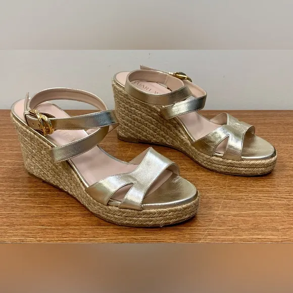 Stuart Weitzman Zuzu gold espadrille wedge sandals