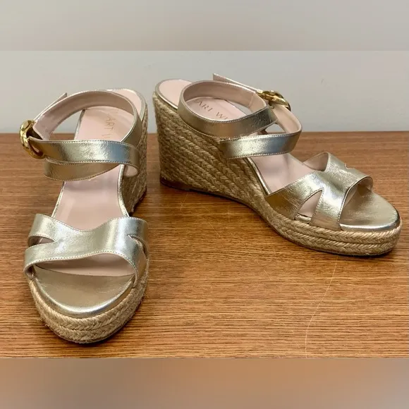 Stuart Weitzman Zuzu gold espadrille wedge sandals