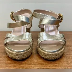Stuart Weitzman Zuzu gold espadrille wedge sandals