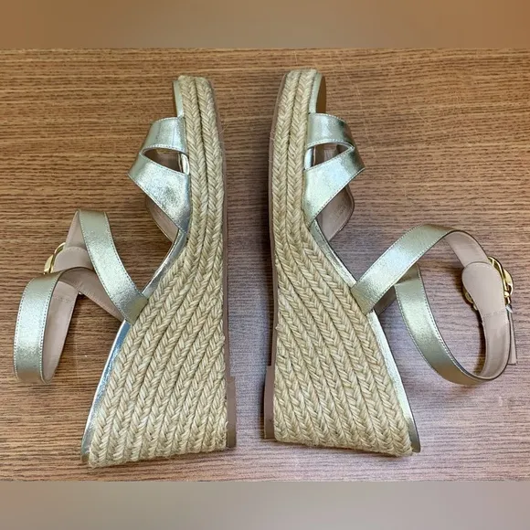 Stuart Weitzman Zuzu gold espadrille wedge sandals