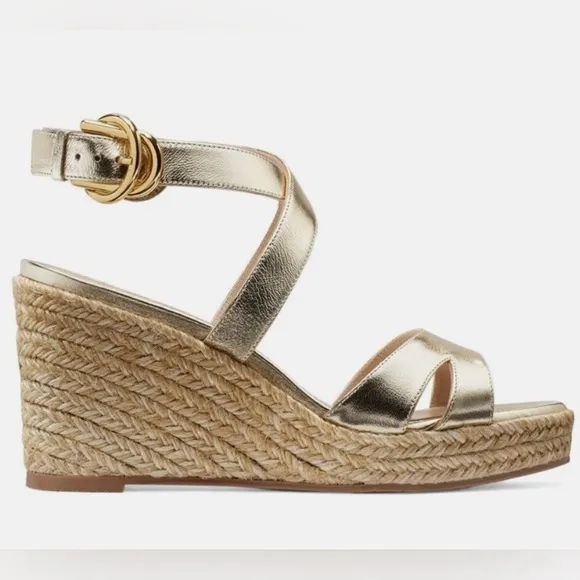 Stuart Weitzman Zuzu gold espadrille wedge sandals
