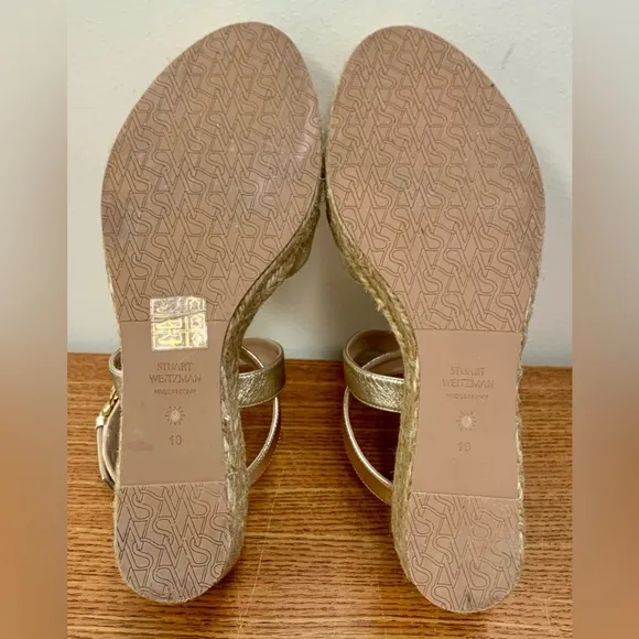 Stuart Weitzman Zuzu gold espadrille wedge sandals