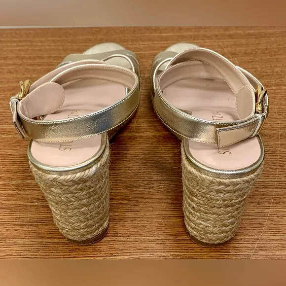 Stuart Weitzman Zuzu gold espadrille wedge sandals