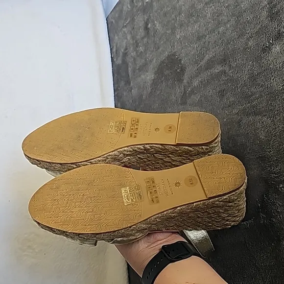STUART WEITZMANPlaya knotted metallic leather espadrille wedge sandals