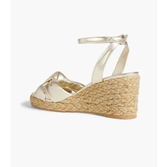 STUART WEITZMANPlaya knotted metallic leather espadrille wedge sandals